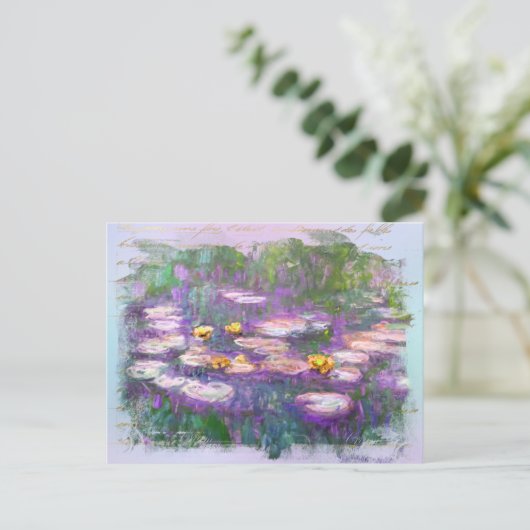 ** AR23 Monet Lily Pads Pond Old Handwriting Postc Briefkaart (Staand voorkant)