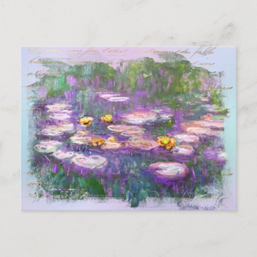 ** AR23 Monet Lily Pads Pond Old Handwriting Postc Briefkaart (Voorkant)