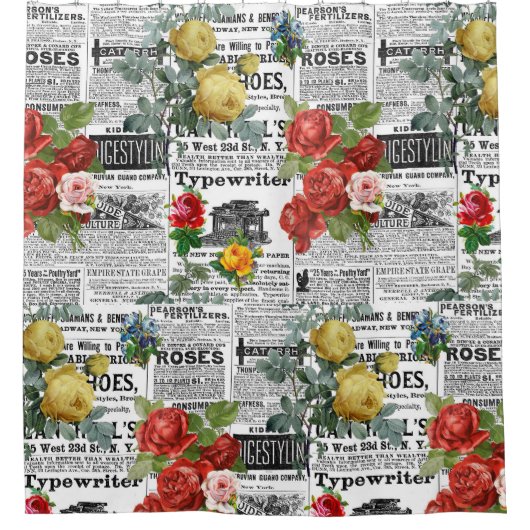 * AR23 Rozen  Krantenpapier voor bloemen Douchegordijn (Voorkant)