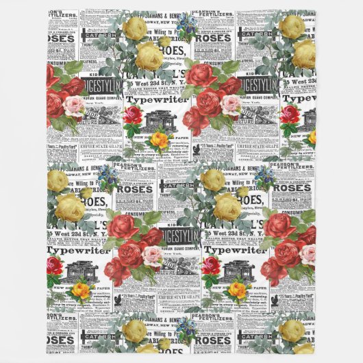 * AR23 Rozen Krantenpapier voor bloemen Fleece Deken (Voorkant)
