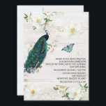*~* AR24  RSVP QR Victoriaans Peacock Wedding Kaart<br><div class="desc">VERTICALE 5 x 7: PEACOCK WHITE MAGNOLIA FLOWERS GOLD ELEMENTS Popular FLORAL FLORACE MAGNOLIA Country Rustic style, Ephemera Shabby Chic en Victoriaans Colorful Blue PEACOCK Romantic French Grunge vibes and Nostalgic style design. Dit ontwerp van de Nieuwe Kunst van de Kunst bevat een BLAUWE BUTTERFLY De achtergrond is een gevlekte...</div>