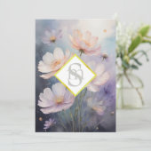 * AR26 Cosmos Bloemen Monogram QR RSVP Trouwen Kaart (Staand voorkant)
