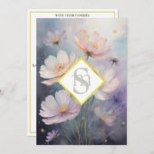 * AR26 Cosmos Bloemen Monogram QR RSVP Trouwen Kaart (Voorkant / Achterkant)