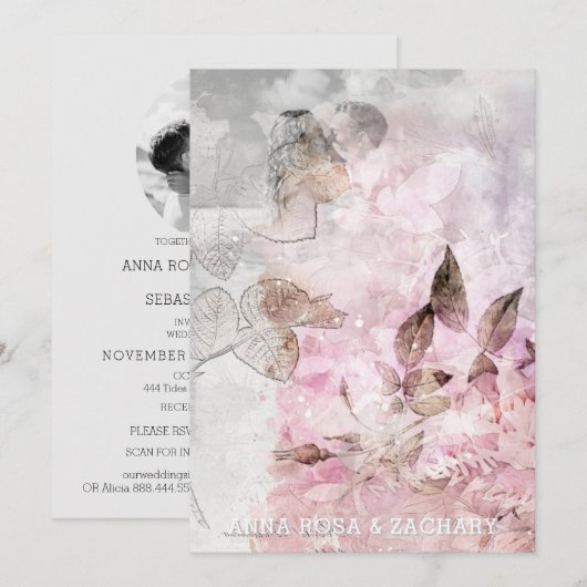 *~* AR26 Dusty Roos QR  RSVP PHOTO Wedding Kaart (Voorkant / Achterkant)