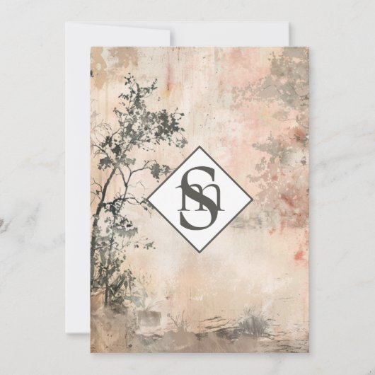 * AR26 Forest Muted Monogram QR RSVP Wedding Kaart (Voorkant)