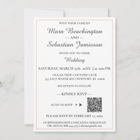 * AR26 Forest Muted Monogram QR RSVP Wedding Kaart (Achterkant)
