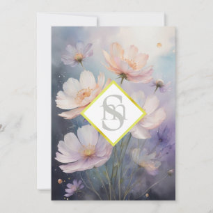 * AR26 Kosmos Bloemen Monogram QR RSVP Bruiloft Kaart