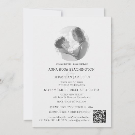 *~* AR26 Peach Roos QR  RSVP FOTO Wedding Kaart (Achterkant)