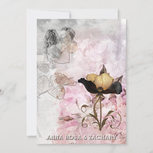 *~* AR26 Pink 3 QR Victorian RSVP PHOTO Wedding Kaart (Voorkant)