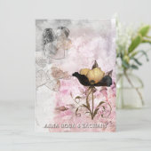 *~* AR26 Pink 3 QR Victorian RSVP PHOTO Wedding Kaart (Staand voorkant)