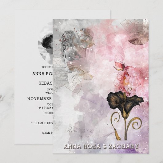 *~* AR26 Pink 7 QR Victorian RSVP PHOTO Wedding Kaart (Voorkant / Achterkant)