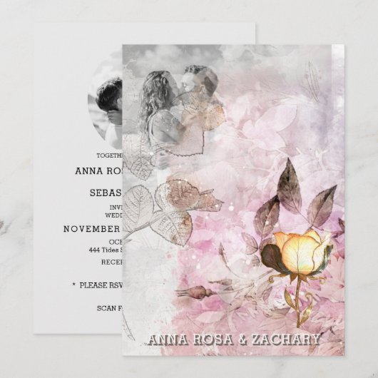 *~* AR26 Roze 12 QR Victoriaans RSVP FOTO bruiloft Kaart (Voorkant / Achterkant)