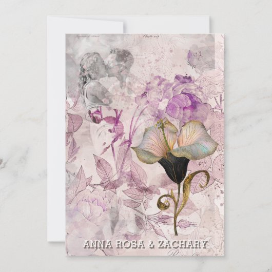 *~* AR26 Roze 16 QR Victoriaans RSVP FOTO bruiloft Kaart (Voorkant)