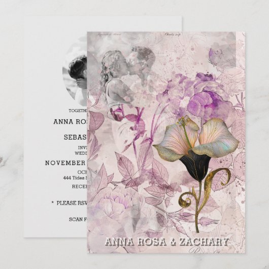 *~* AR26 Roze 16 QR Victoriaans RSVP FOTO bruiloft Kaart (Voorkant / Achterkant)