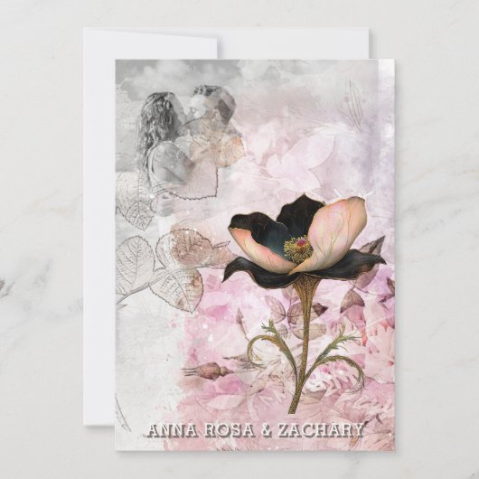 *~* AR26 Roze 4 QR Victoriaans RSVP FOTO bruiloft Kaart (Voorkant)