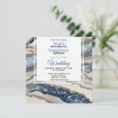 *~* AR66 BLAUW IVOOR ZILVEREN Agaat RSVP QR Bruilo Kaart (Staand voorkant)