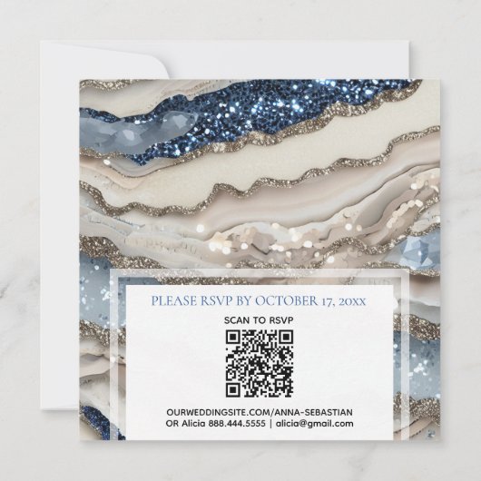*~* AR66 BLAUW IVOOR ZILVEREN Agaat RSVP QR Bruilo Kaart (Achterkant)