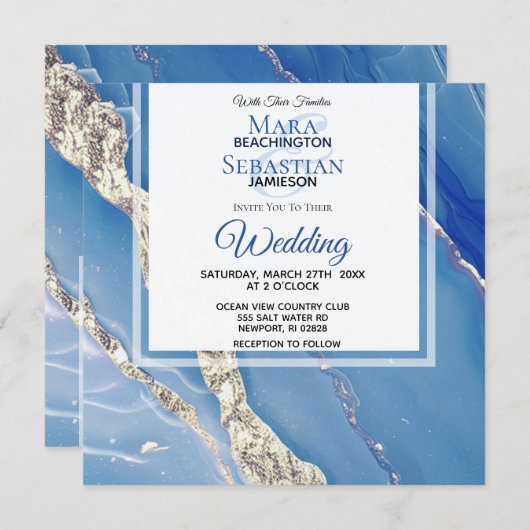 *~* AR66 Gouden Poeder BLue Agaat RSVP QR Bruiloft Kaart (Voorkant / Achterkant)