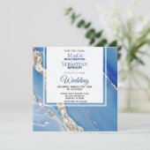 *~* AR66 Gouden Poeder BLue Agaat RSVP QR Bruiloft Kaart (Staand voorkant)