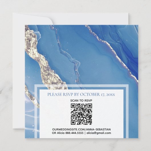*~* AR66 Gouden Poeder BLue Agaat RSVP QR Bruiloft Kaart (Achterkant)