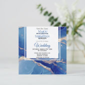 *~* AR66 Poeder BLue Gouden Agaat RSVP QR Bruiloft Kaart (Staand voorkant)