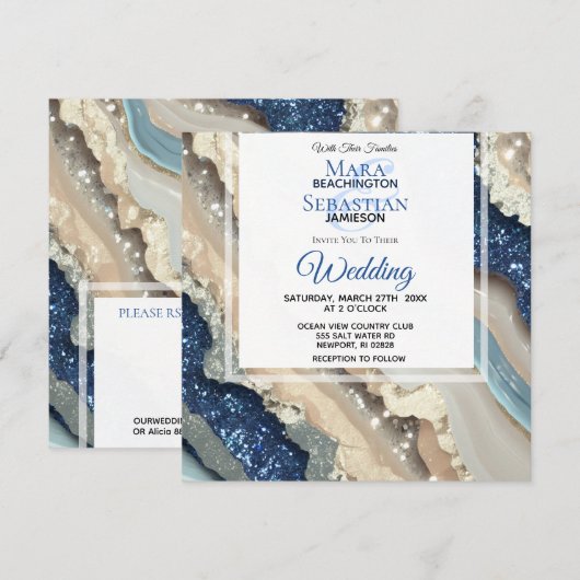 *~* AR66 QR BLAUW IVOOR ZILVER Agaat RSVP Bruiloft Kaart (Voorkant / Achterkant)