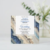 *~* AR66 QR BLAUW IVOOR ZILVER Agaat RSVP Bruiloft Kaart (Staand voorkant)