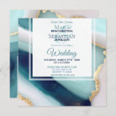 ~ AR66 QR RSVP Agaat Marmer Goud Bruiloft Kaart (Voorkant / Achterkant)