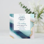 ~ AR66 QR RSVP Agaat Marmer Goud Bruiloft Kaart (Staand voorkant)