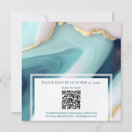 ~ AR66 QR RSVP Agaat Marmer Goud Bruiloft Kaart (Achterkant)
