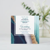 ~ AR66 RSVP Agaat Marmer Goud QR Bruiloft Kaart (Staand voorkant)