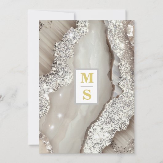 *~ AR66 RSVP IVOOR Zilver QR Initialen Bruiloft Kaart (Voorkant)