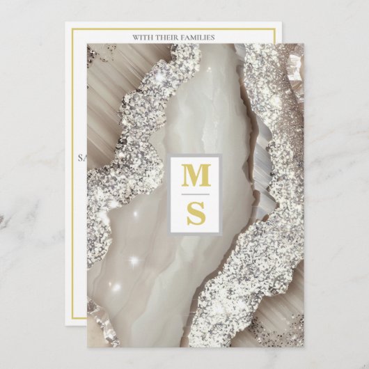 *~ AR66 RSVP IVORY Zilveren QR Initiaal Bruiloft Kaart (Voorkant / Achterkant)