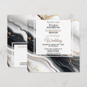 *~* AR66 RSVP Wit Zwart Goud Agaat QR Bruiloft Kaart (Voorkant / Achterkant)