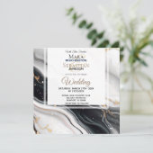 *~* AR66 RSVP Wit Zwart Goud Agaat QR Bruiloft Kaart (Staand voorkant)