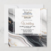 *~* AR66 RSVP Wit Zwart Goud Agaat QR Bruiloft Kaart (Voorkant)