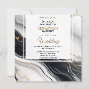 *~* AR66 RSVP Wit Zwart Goud Agaat QR Bruiloft Kaart