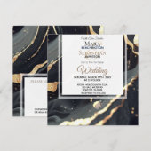 *~* AR66 RSVP Zwart Goud Agaat QR Bruiloft Kaart (Voorkant / Achterkant)