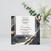 *~* AR66 RSVP Zwart Goud Agaat QR Bruiloft Kaart (Staand voorkant)