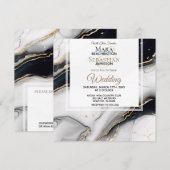 *~* AR66 Wit Zwart Goud Agaat RSVP QR Bruiloft Kaart (Voorkant / Achterkant)