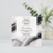 *~* AR66 Wit Zwart Goud Agaat RSVP QR Bruiloft Kaart (Staand voorkant)