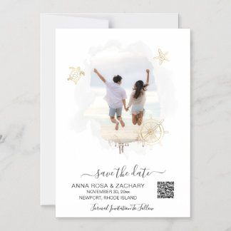*~* AR6 BESPAAR DE DATE QR Beach Wedding WEBSITE Magnetische Uitnodiging