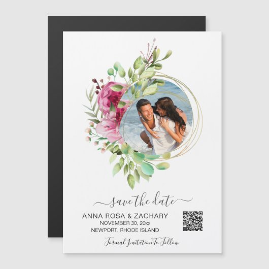 ~* AR6 BRUILOFT SAVE the DATE QR Bloemen - Website Magnetische Uitnodiging (Voorkant / Achterkant)