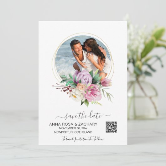 *~* AR6 Floral - Trouwwebsite QR Bewaar de datum Save The Date (Staand voorkant)
