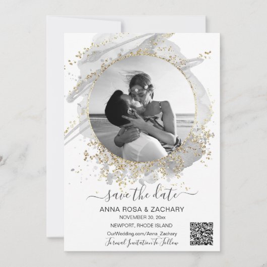 *~* AR6 Foto QR WEDDING SAVE the DATE Website Kaart (Voorkant)