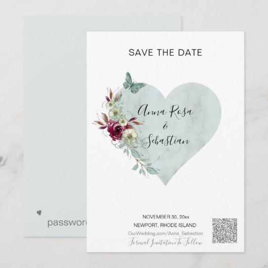 *~* AR6 QR WEDDING Butterfly Heart BEWAREN DATUM Kaart (Voorkant / Achterkant)