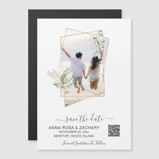 *~* AR6 WEDDING BESPAAR DE DATUM QR Gold - Website Magnetische Uitnodiging (Voorkant / Achterkant)