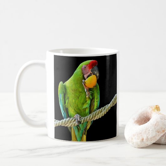 Ara Militaris Green Parrot Koffiemok (Met donut)