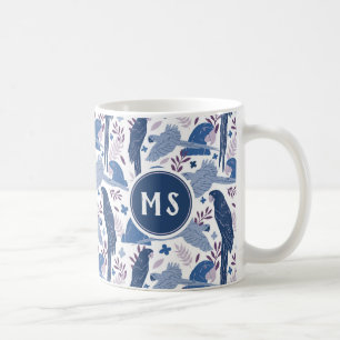 Ara papegaai blauwe tropische bladpatroon monogram koffiemok