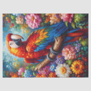 Ara papegaai met kleurrijke bloemen decoupage tissuepapier